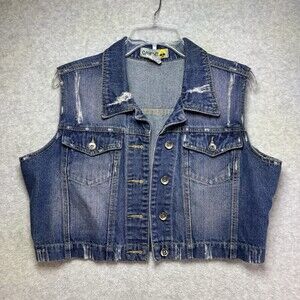 Y2K Denim Cropped Vest Size 1X Womens Jean Pockets 2000s Plus Vintage